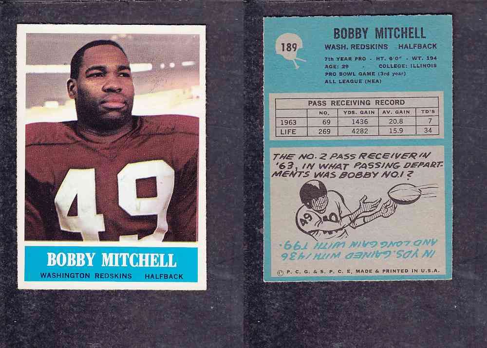 1965 NFL PHILADELPHIA FOOTBALL CARD #189 B. MITCHELL photo