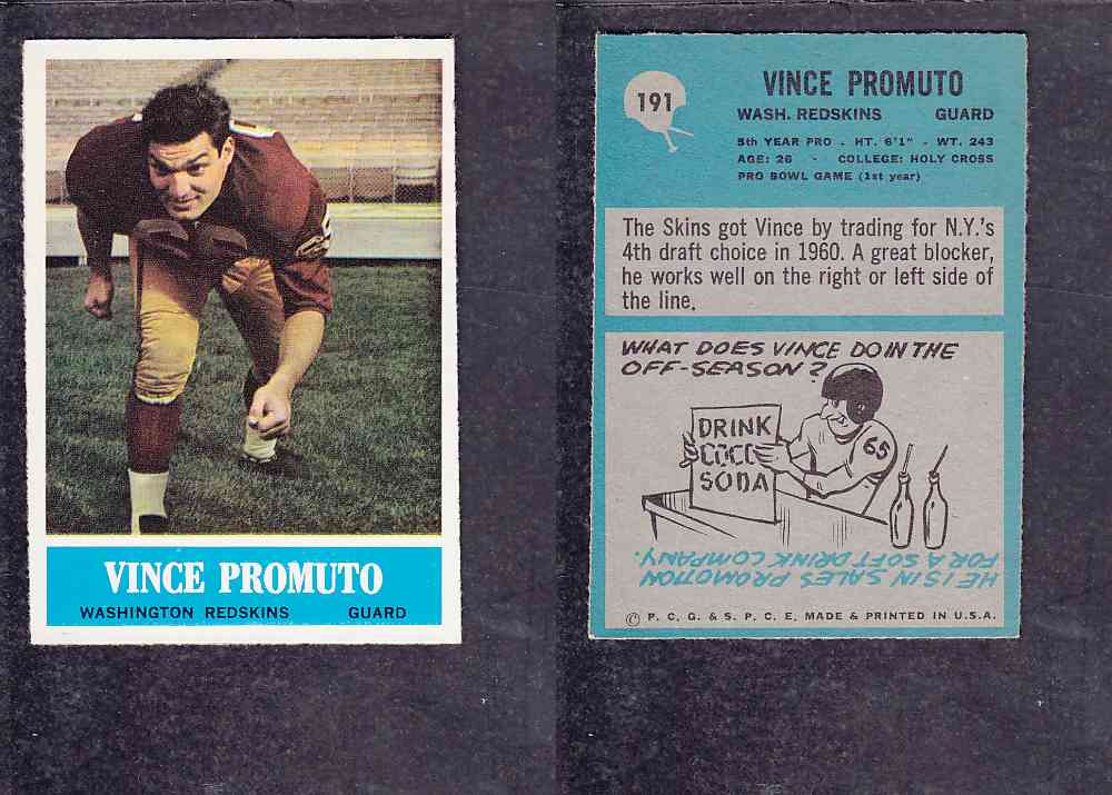 1965 NFL PHILADELPHIA FOOTBALL CARD #191 V. PROMUTO photo