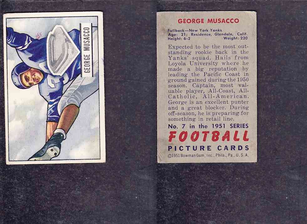 1951 NFL BOWMAN FOOTBALL CARD #7 G. MUSACCO photo