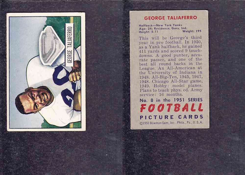 1951 NFL BOWMAN FOOTBALL CARD #8 G. TALIAFERRO photo