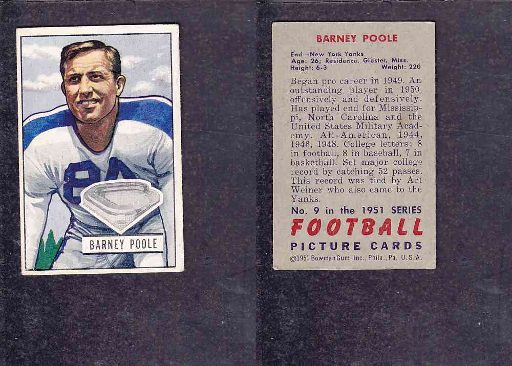 1951 NFL BOWMAN FOOTBALL CARD #9 B. POOLE photo