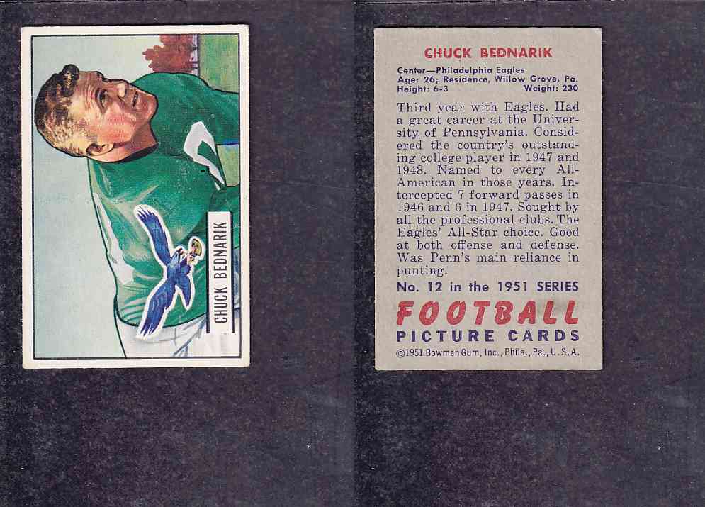 1951 NFL BOWMAN FOOTBALL CARD #12 C. BEDNARIK photo
