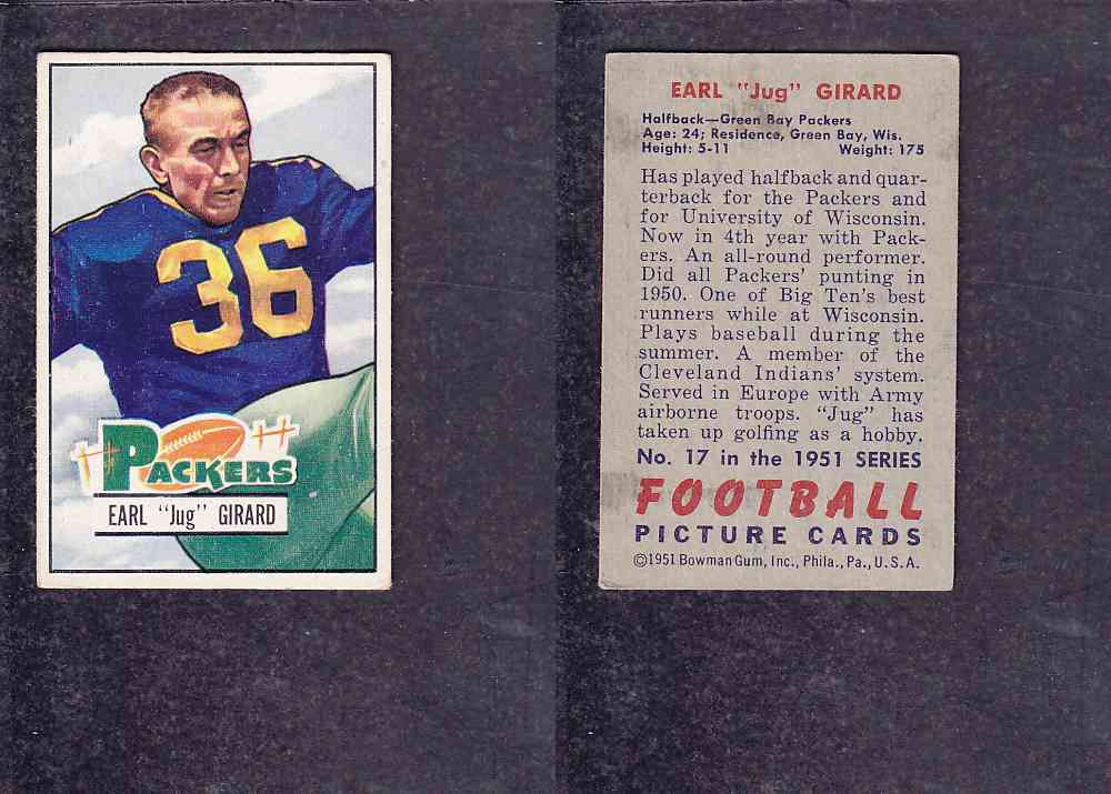 1951 NFL BOWMAN FOOTBALL CARD #17 E. GIRARD photo