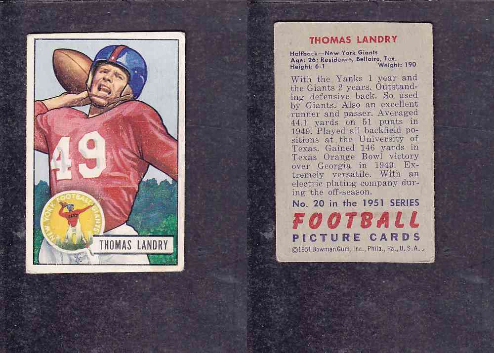 1951 NFL BOWMAN FOOTBALL CARD #20 T. LANDRY photo