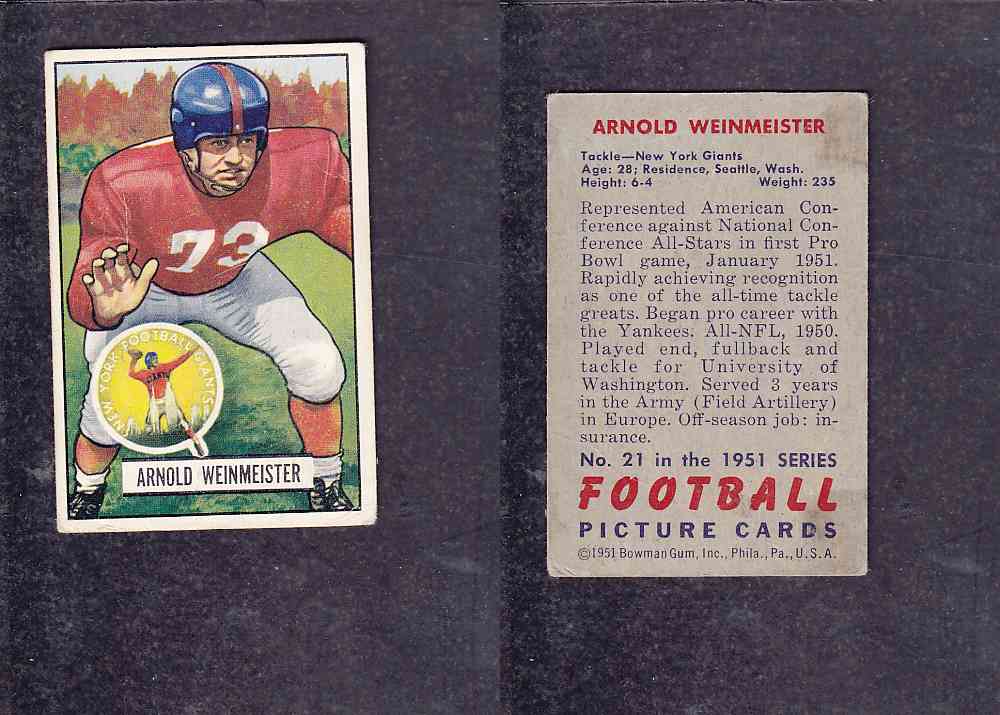 1951 NFL BOWMAN FOOTBALL CARD #21 A. WEINMEISTER photo