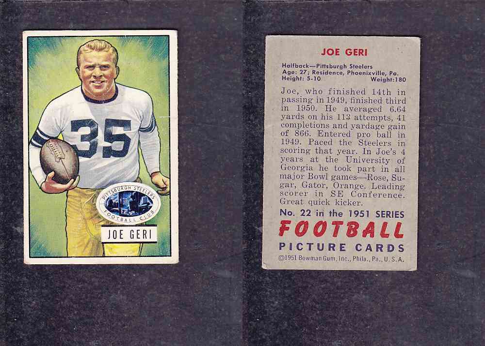 1951 NFL BOWMAN FOOTBALL CARD #22 J. GERI photo