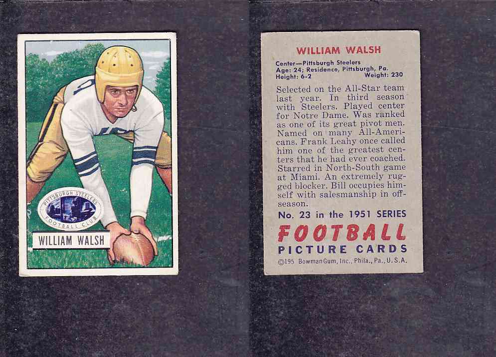 1951 NFL BOWMAN FOOTBALL CARD #23 W. WALSH photo
