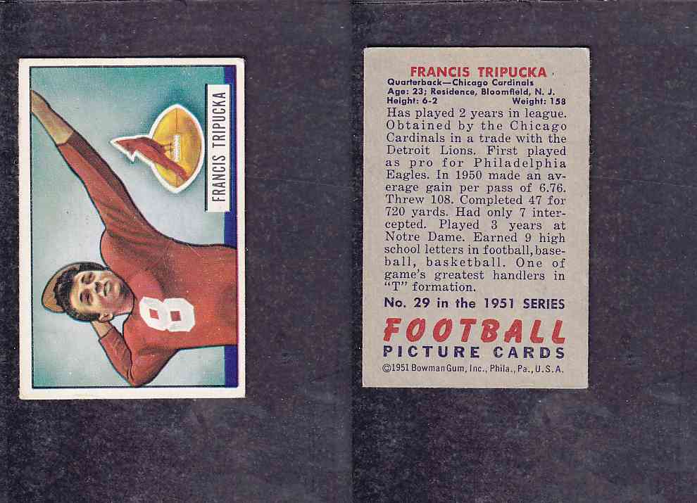 1951 NFL BOWMAN FOOTBALL CARD #29 F. TRIPUCKA photo