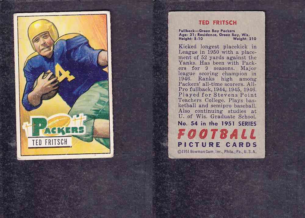 1951 NFL BOWMAN FOOTBALL CARD #54 T. FRITSCH photo