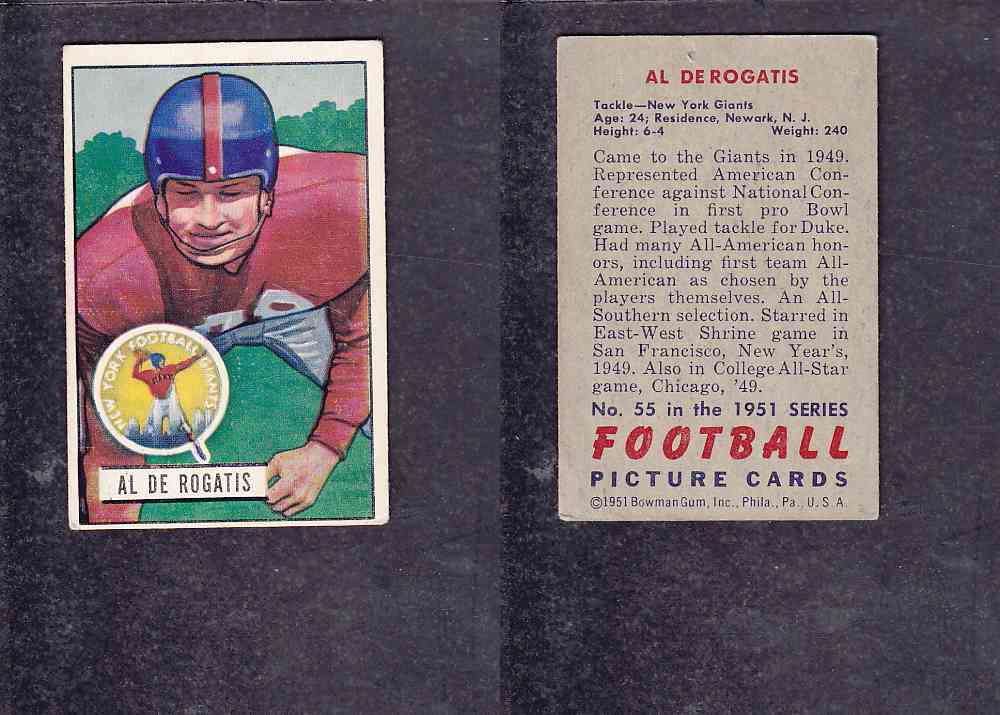 1951 NFL BOWMAN FOOTBALL CARD #55 A. ROGATIS photo
