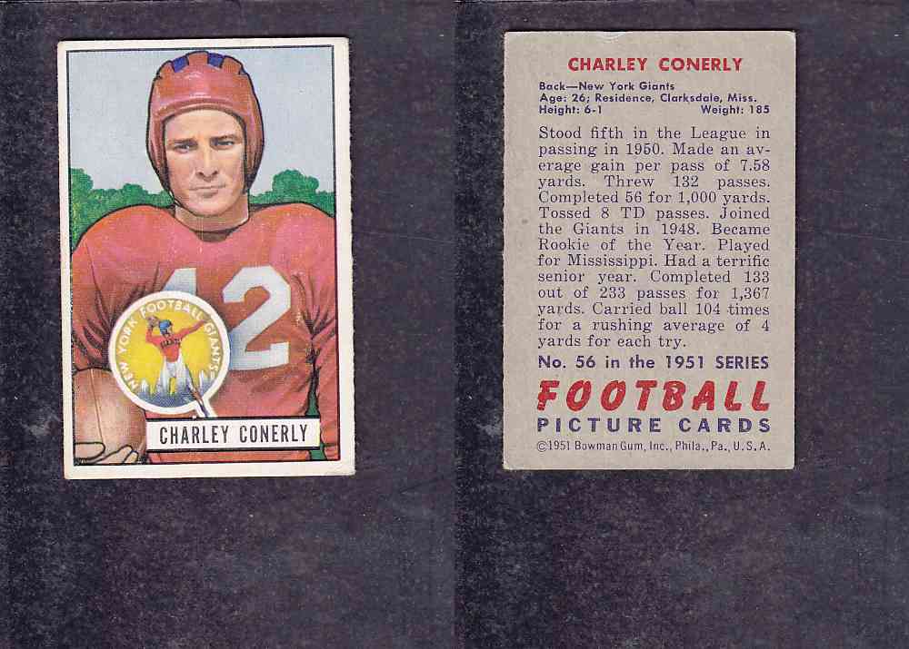 1951 NFL BOWMAN FOOTBALL CARD #56 C. CONERLY photo