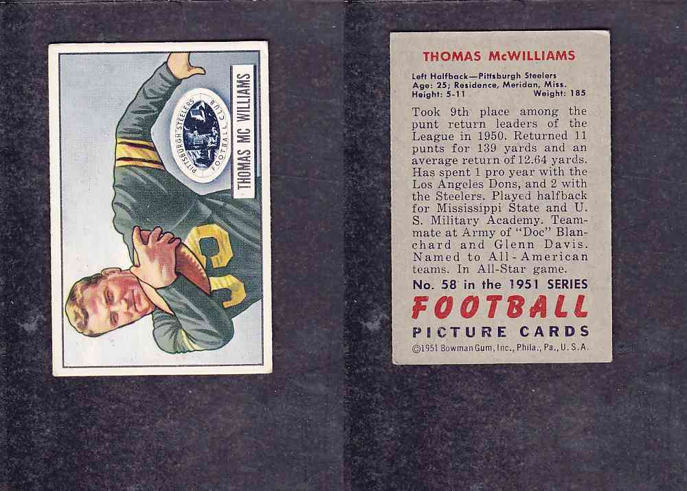 1951 NFL BOWMAN FOOTBALL CARD #58 T. WILLIAMS photo