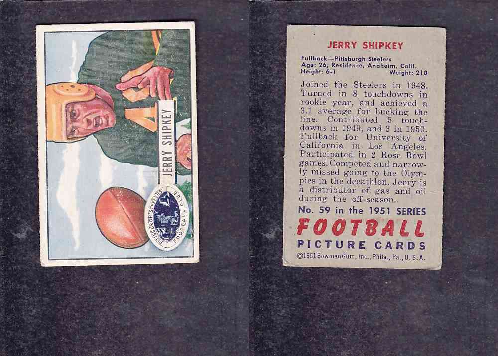 1951 NFL BOWMAN FOOTBALL CARD #59 J. SHIPKEY photo