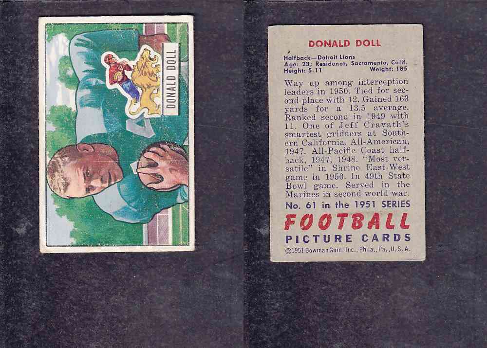 1951 NFL BOWMAN FOOTBALL CARD #61 D. DOLL photo
