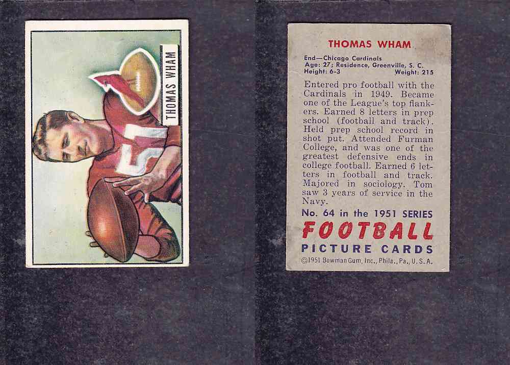 1951 NFL BOWMAN FOOTBALL CARD #64 T. WHAM photo