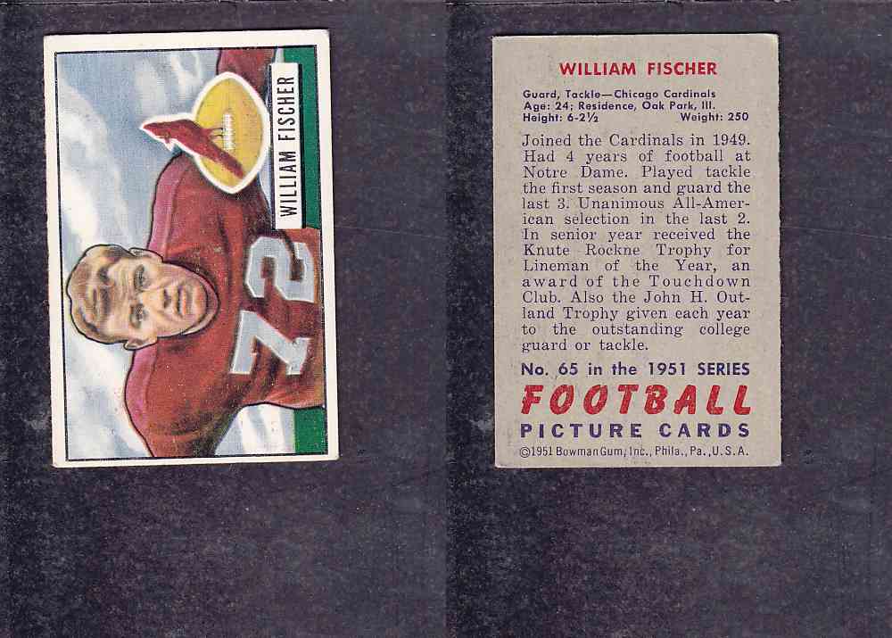 1951 NFL BOWMAN FOOTBALL CARD #65 W. FISCHER photo