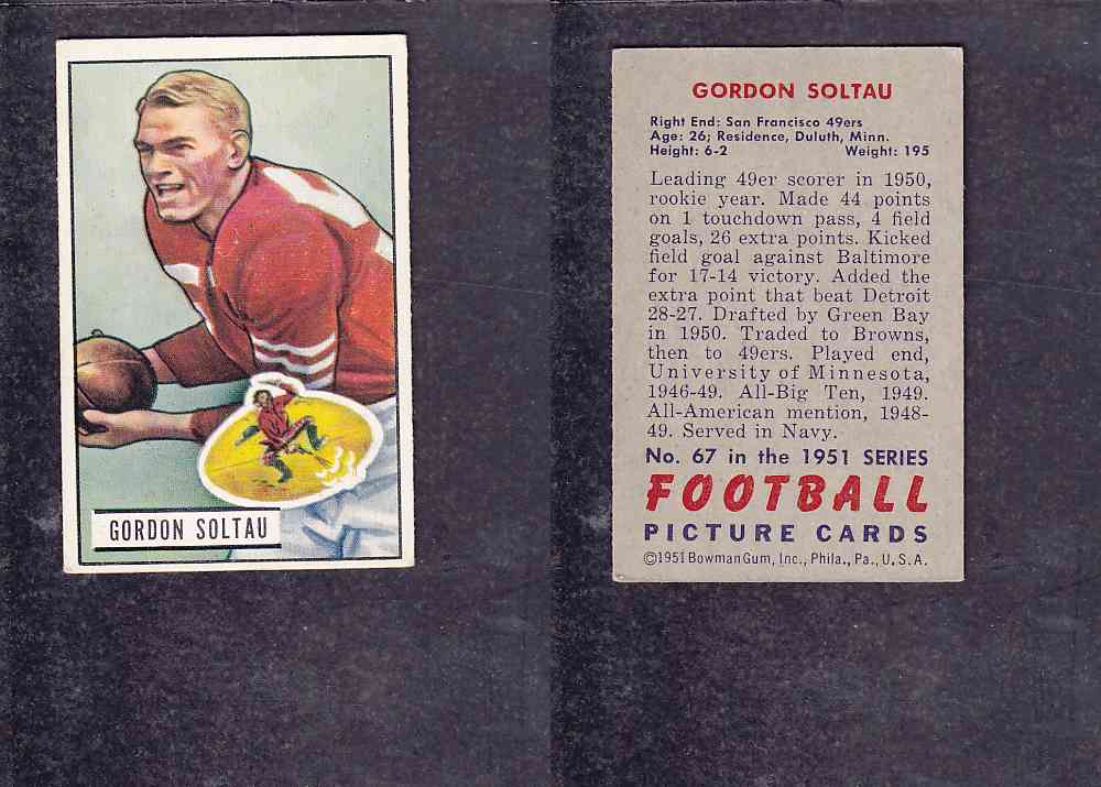 1951 NFL BOWMAN FOOTBALL CARD #67 G. SOLTAU photo