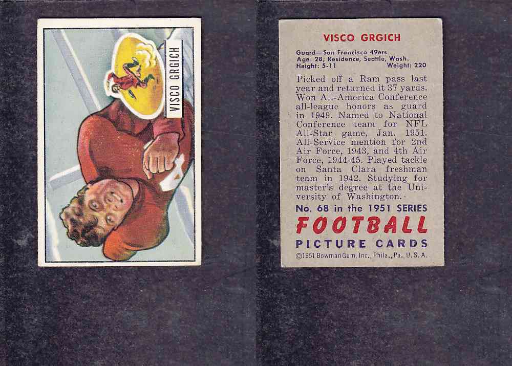 1951 NFL BOWMAN FOOTBALL CARD #68 V. GRGICH photo