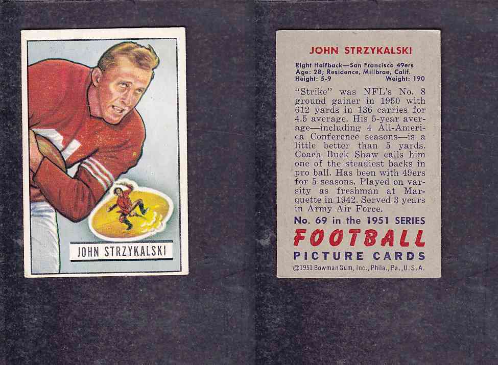 1951 NFL BOWMAN FOOTBALL CARD #69 J. STRZYKALSKI photo