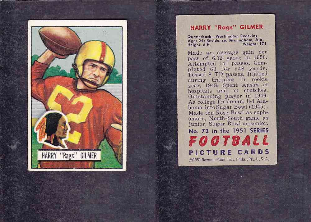 1951 NFL BOWMAN FOOTBALL CARD #72 H. GILMER photo