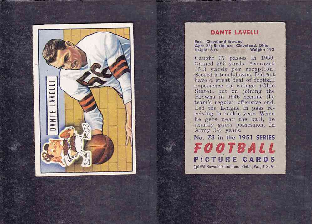 1951 NFL BOWMAN FOOTBALL CARD #73 D. LAVELLI photo