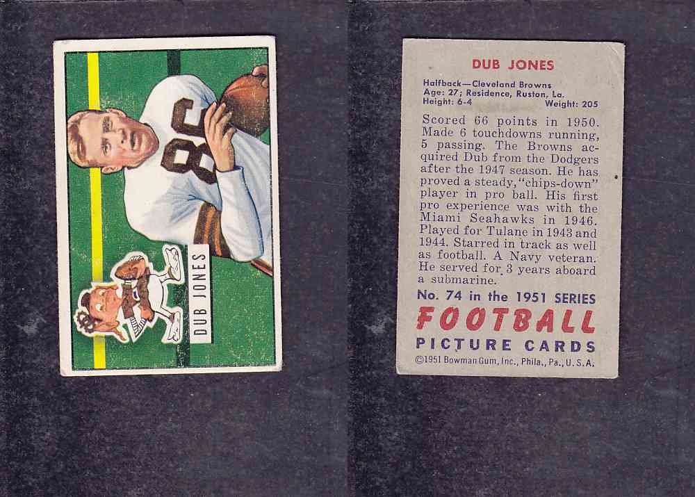 1951 NFL BOWMAN FOOTBALL CARD #74 D. JONES photo