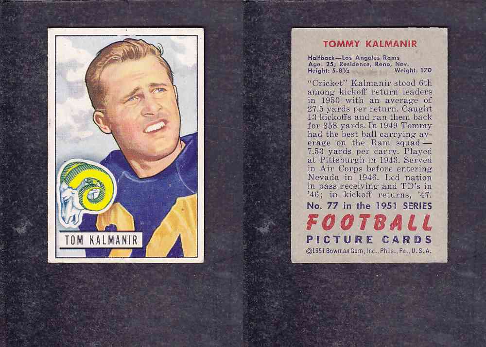 1951 NFL BOWMAN FOOTBALL CARD #77 T. KALMANIR photo