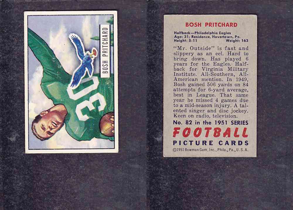 1951 NFL BOWMAN FOOTBALL CARD #82 B. PRITCHARD photo