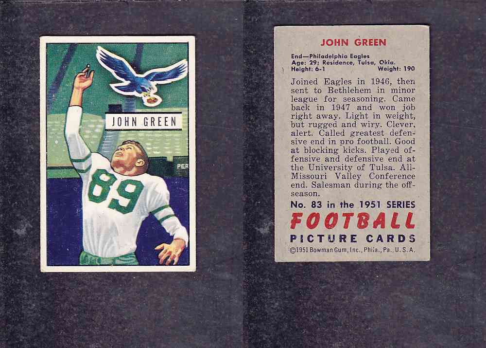 1951 NFL BOWMAN FOOTBALL CARD #83 J. GREEN photo