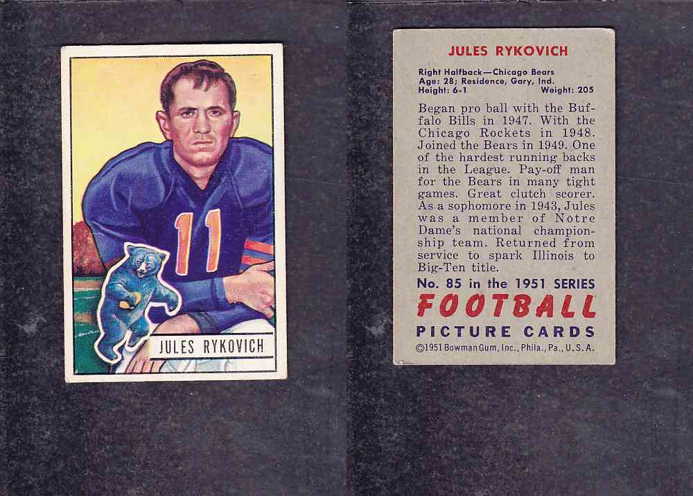 1951 NFL BOWMAN FOOTBALL CARD #85 J. RYKOVICH photo