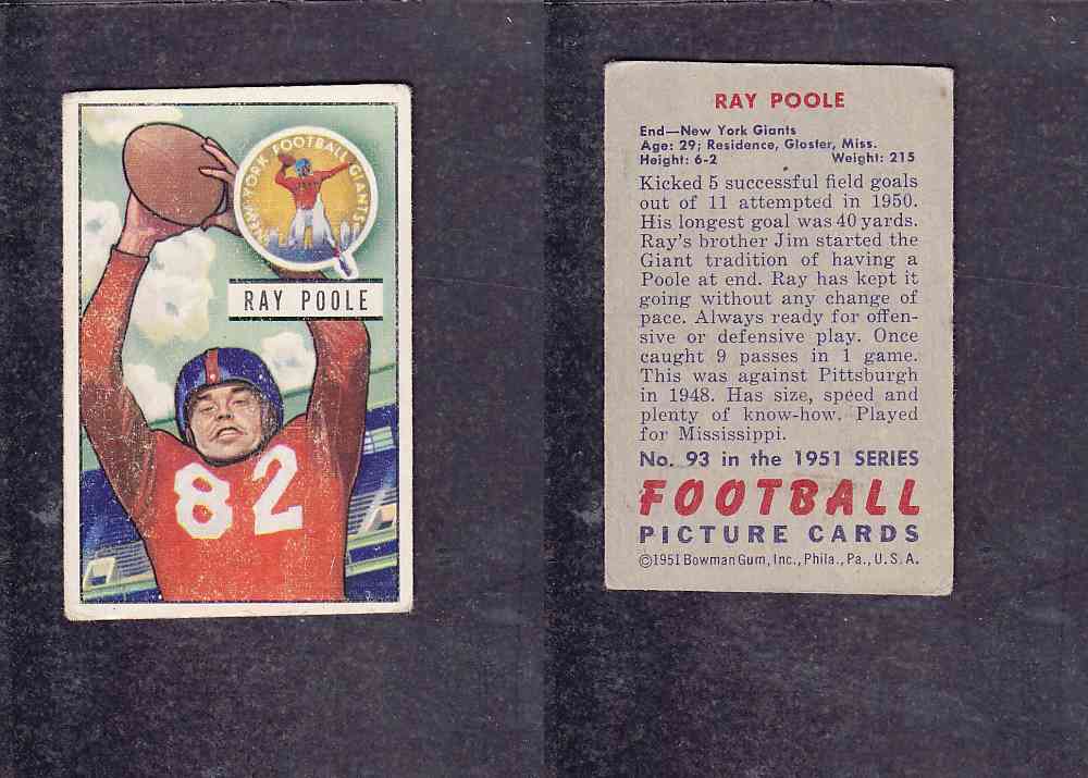 1951 NFL BOWMAN FOOTBALL CARD #93 R. POOLE photo