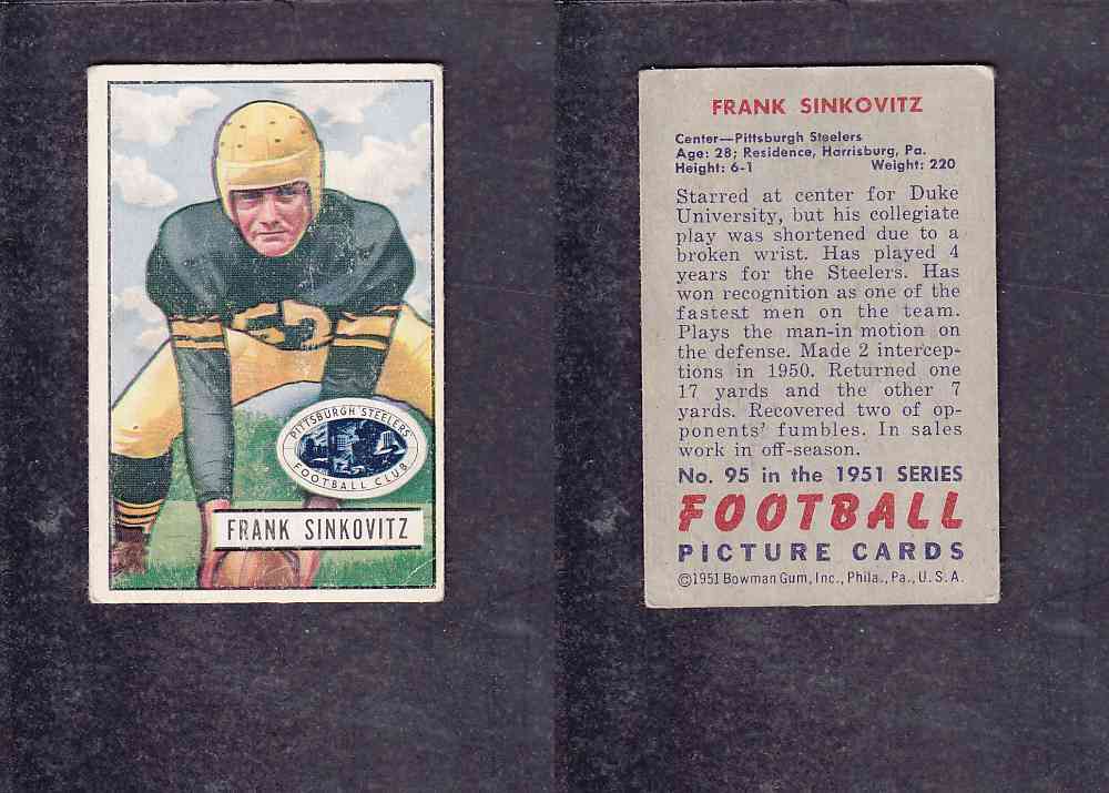 1951 NFL BOWMAN FOOTBALL CARD #95 F. SINKOVITZ photo