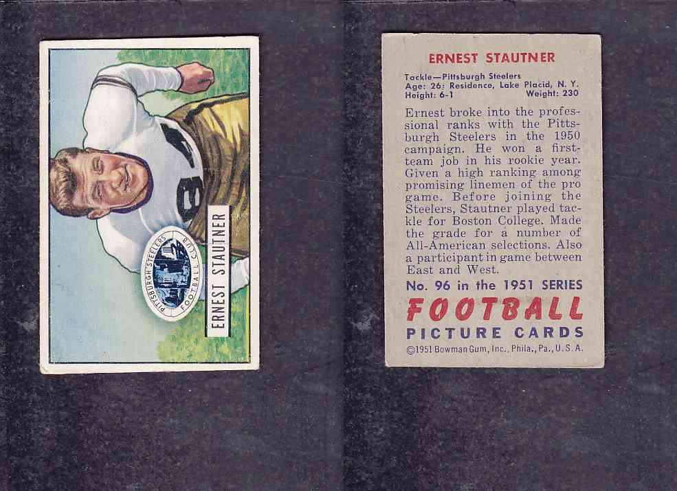1951 NFL BOWMAN FOOTBALL CARD #96 E. STAUTNER photo