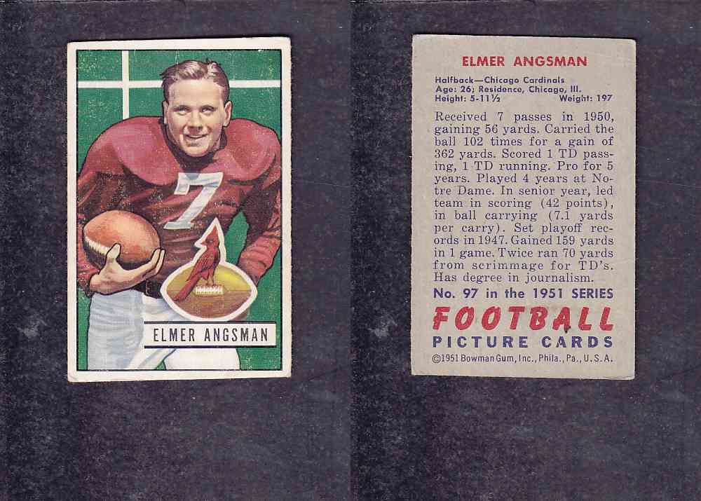 1951 NFL BOWMAN FOOTBALL CARD #97 E. ANGSMAN photo