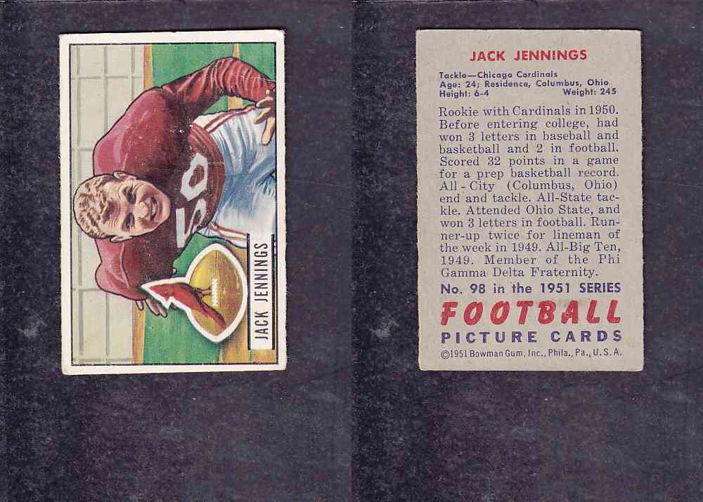 1951 NFL BOWMAN FOOTBALL CARD #98 J. JENNINGS photo