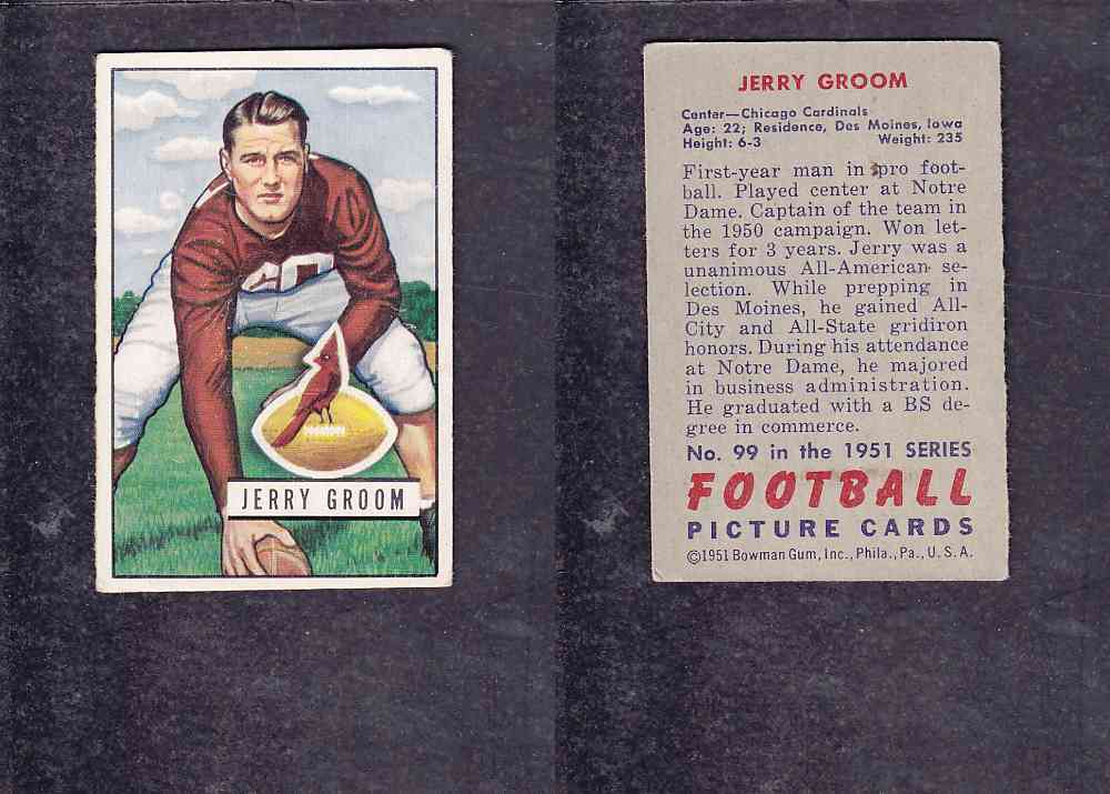 1951 NFL BOWMAN FOOTBALL CARD #99 J. GROOM photo