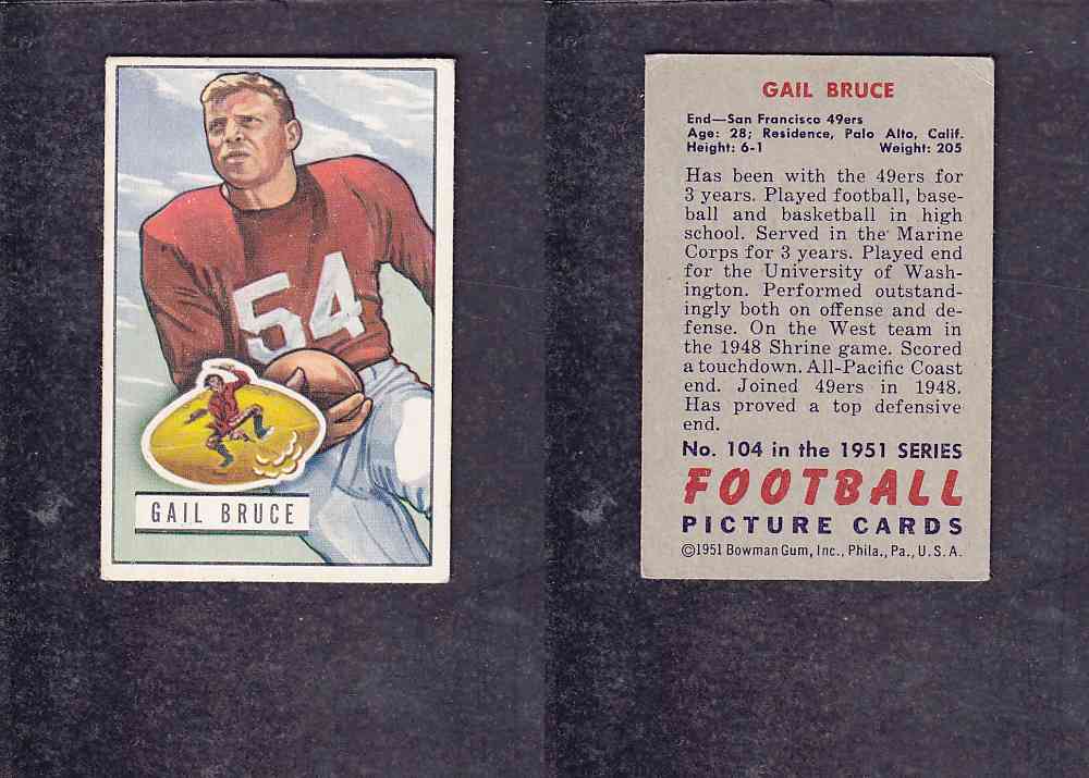 1951 NFL BOWMAN FOOTBALL CARD #104 G. BRUCE photo