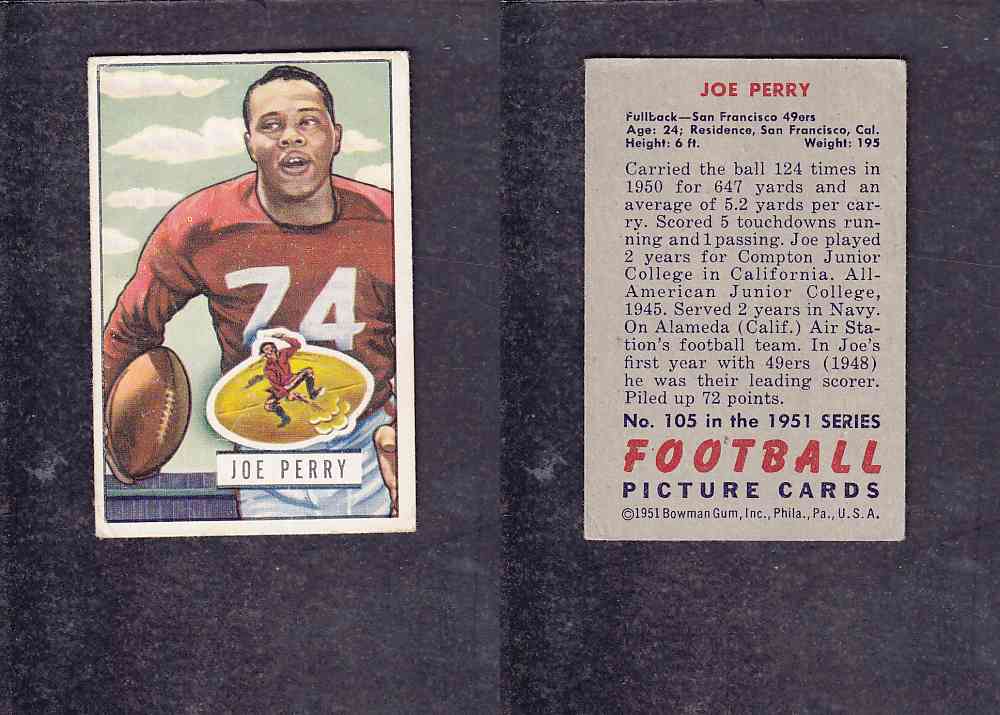 1951 NFL BOWMAN FOOTBALL CARD #105 J. PERRY photo