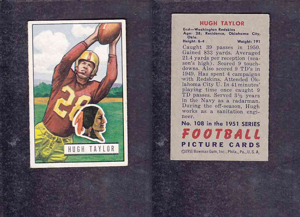 1951 NFL BOWMAN FOOTBALL CARD #108 H. TAYLOR photo