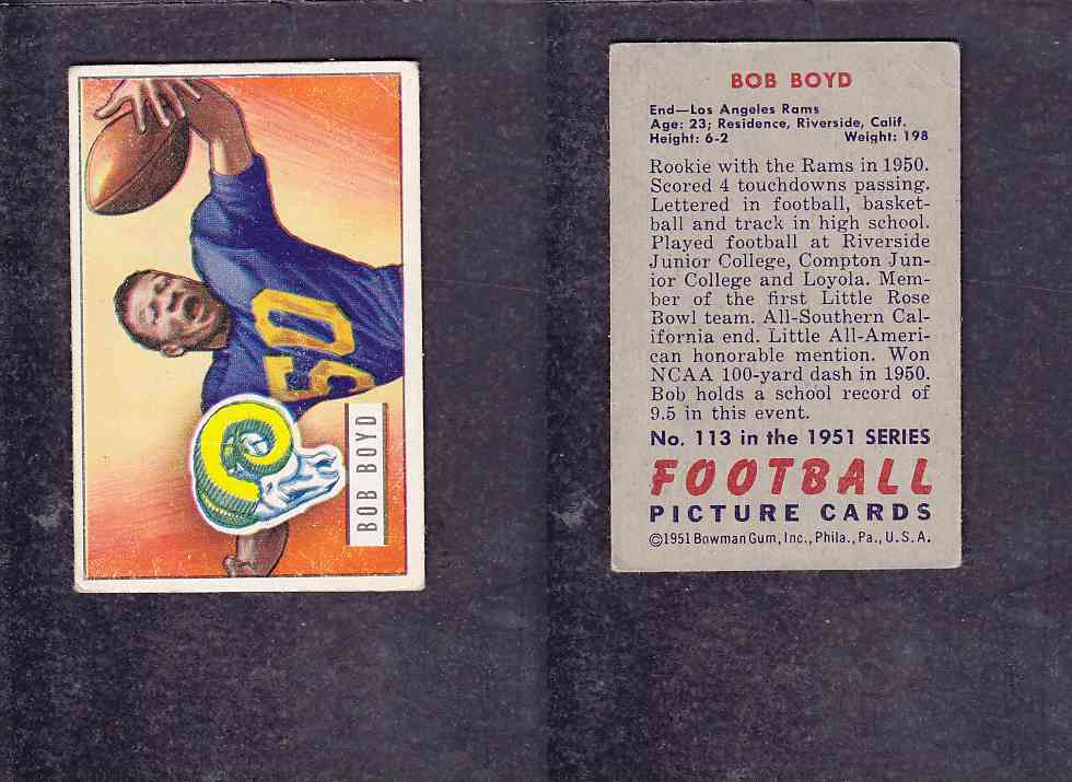 1951 NFL BOWMAN FOOTBALL CARD #113 B. BOYD photo