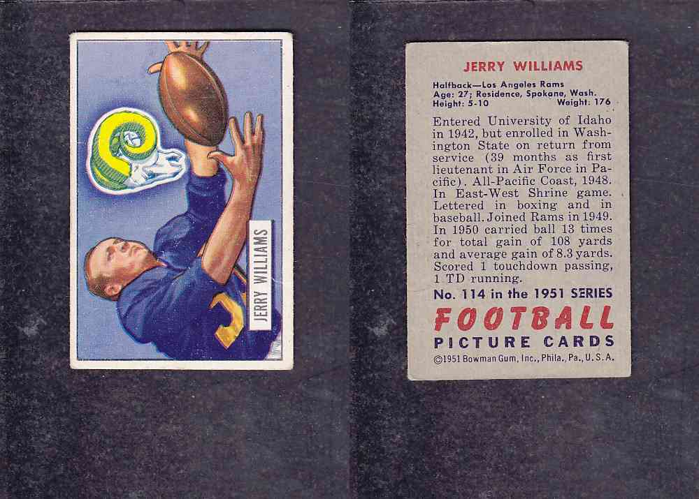 1951 NFL BOWMAN FOOTBALL CARD #114 J. WILLIAMS photo