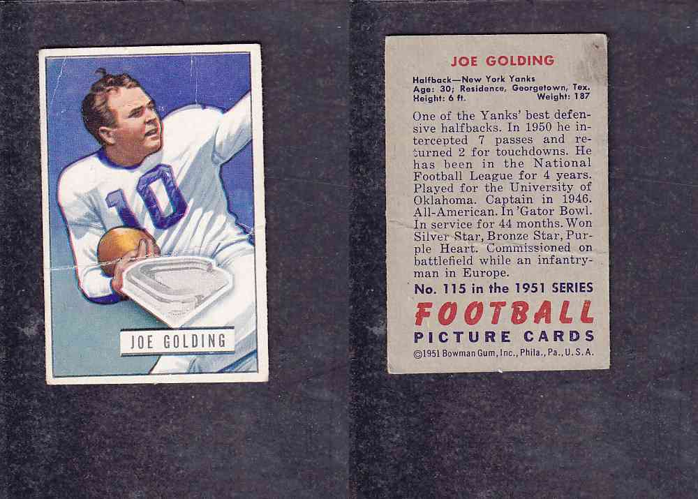 1951 NFL BOWMAN FOOTBALL CARD #115 J. GOLDING photo