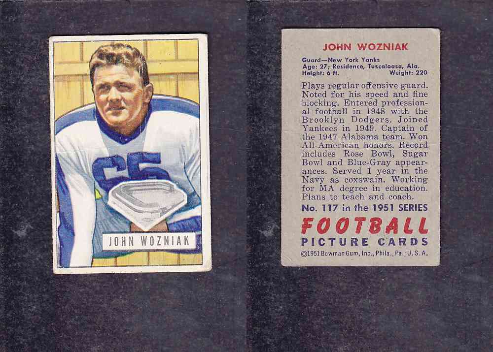 1951 NFL BOWMAN FOOTBALL CARD #117 J. WOZNIAK photo