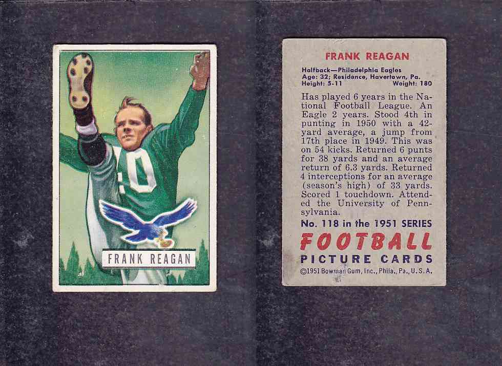 1951 NFL BOWMAN FOOTBALL CARD #118 F. REAGAN photo
