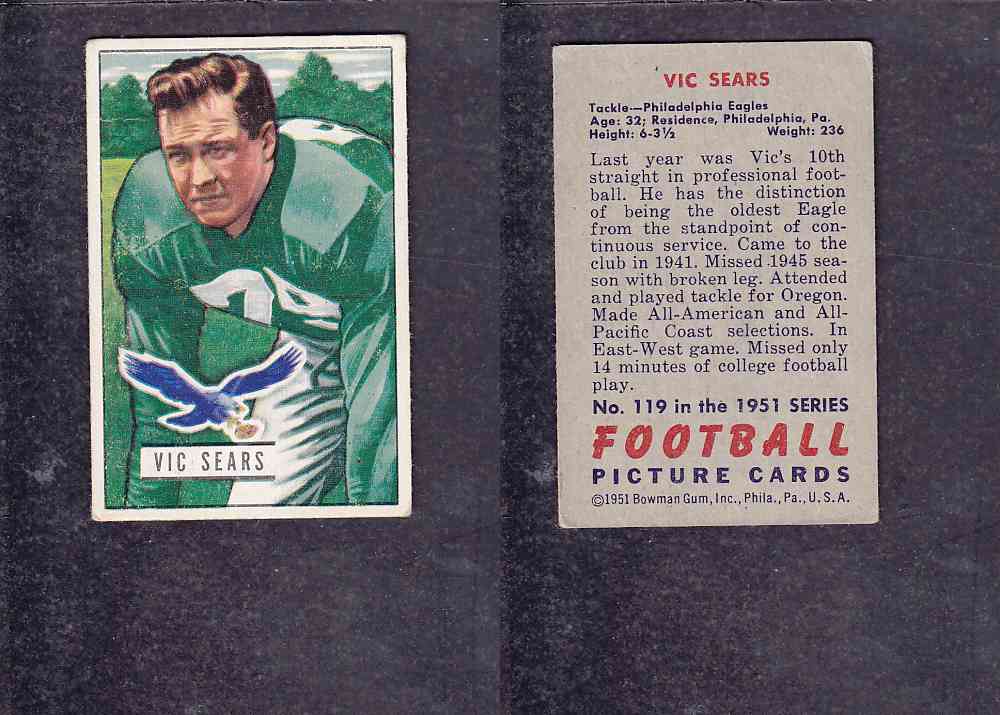 1951 NFL BOWMAN FOOTBALL CARD #119 V. SEARS photo