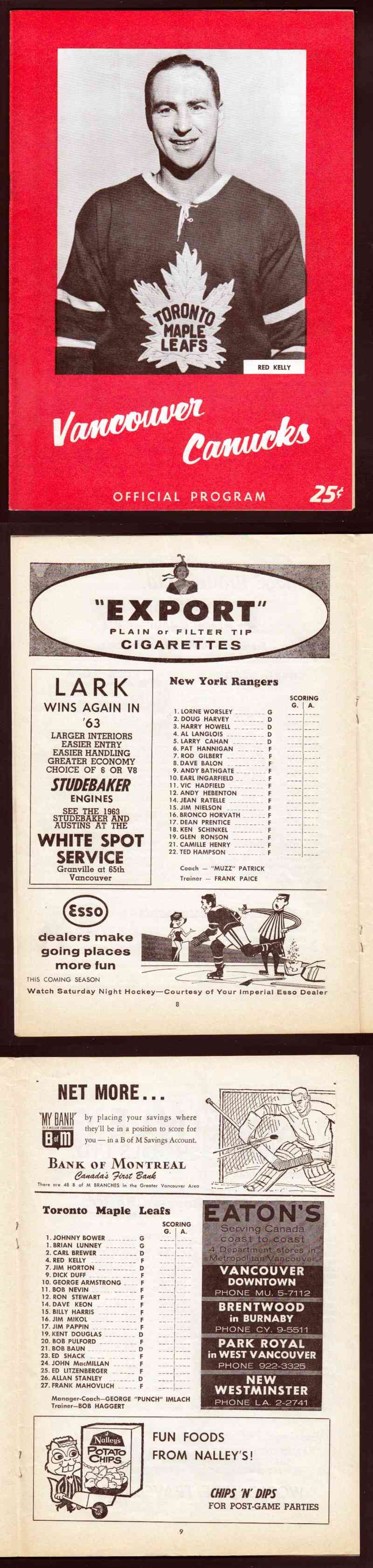 1962-63 NY RANGERS VS TORONTO MAPLE LEAFS PROGRAM photo