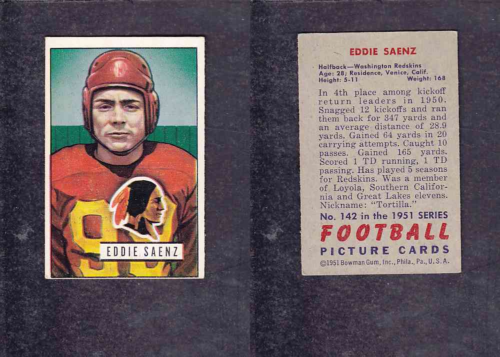1951 NFL BOWMAN FOOTBALL CARD #142 E. SAENZ photo