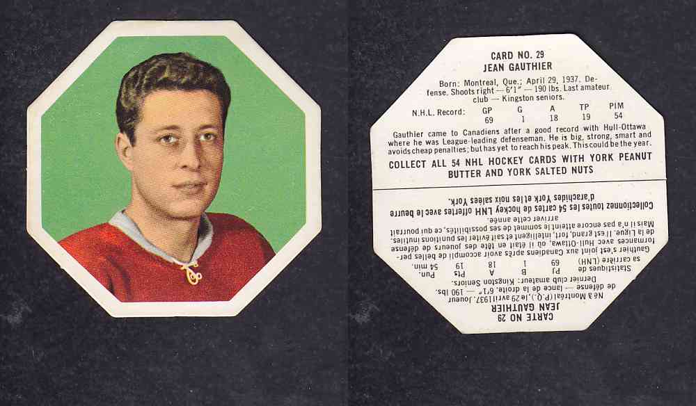 1963-64 YORK HOCKEY CARD #29 J.GAUTHIER photo