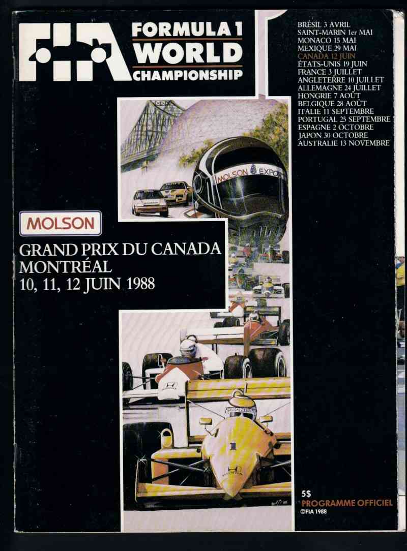 1988 FORMULA 1 CANADA GRAND PRIX PROGRAM photo