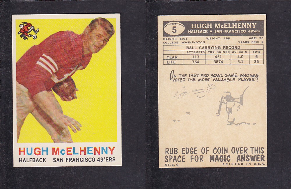 1959 NFL TOPPS FOOTBALL CARD #5 H. MCELHENNY photo